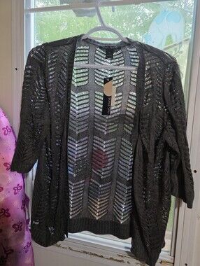 Ava Paige Grey Open-Weave Knit Cardigan